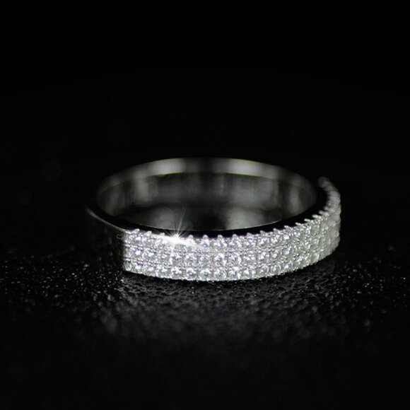 Plain Trendy Round Gems Full Around Filled Eternity Zircon Ring for Women, PD044 - Picture 3 of 4